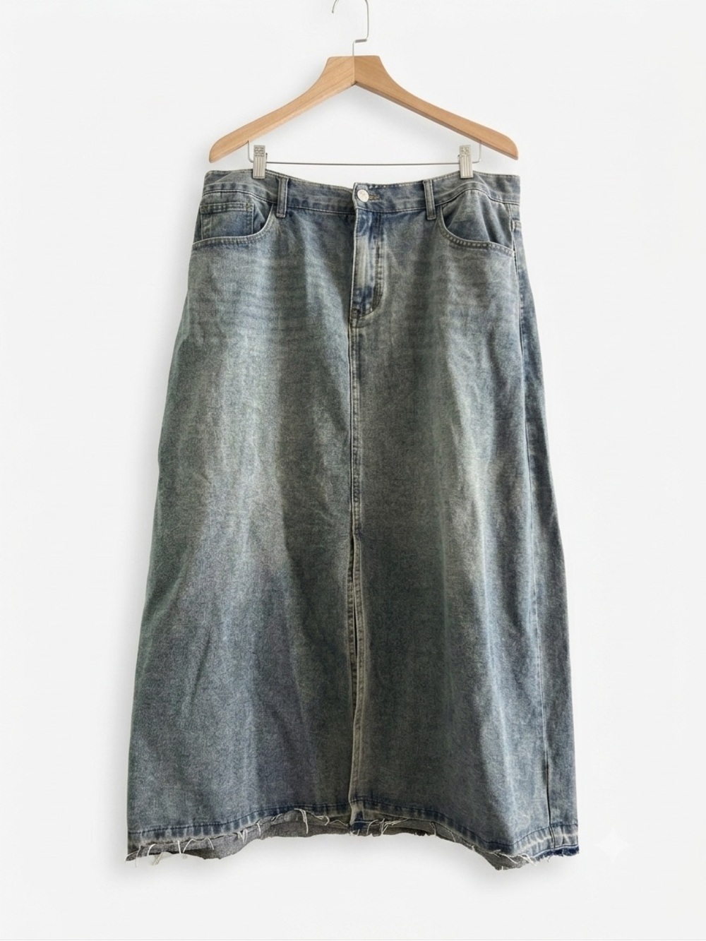 Cider Denim Maxi Skirt Raw Hem Boho Whimsygoth 1XL